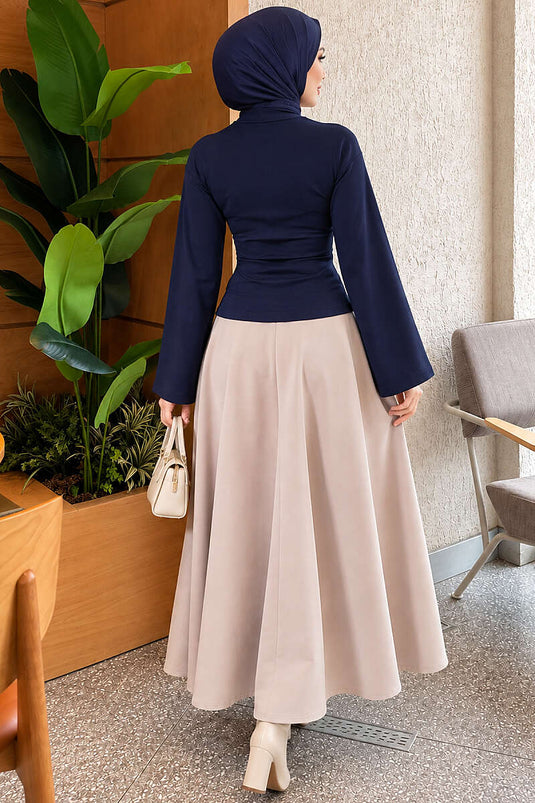 Blusa Blu Navy Con Maniche Ampie E Ruches Laterali