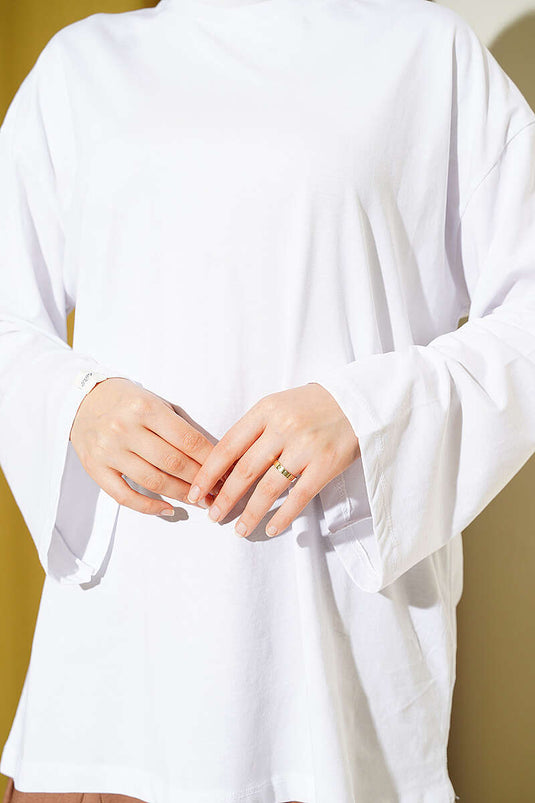 Geniş Kollu Basic Tunik Beyaz