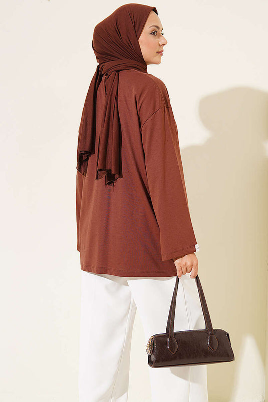 Geniş Kollu Basic Tunik Kahve