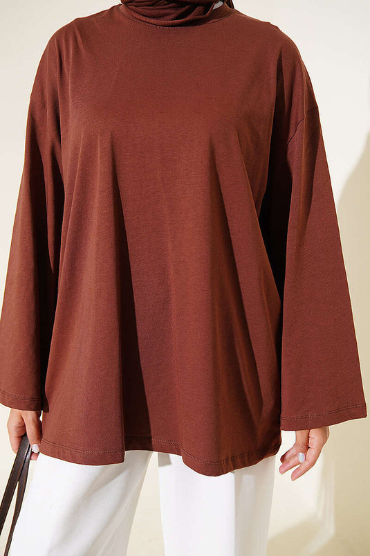Geniş Kollu Basic Tunik Kahve