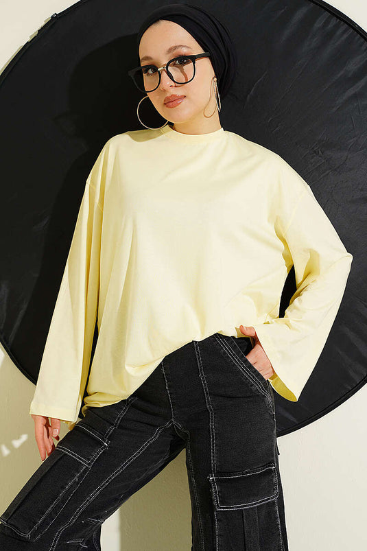 Geniş Kollu Basic Tunik Sarı