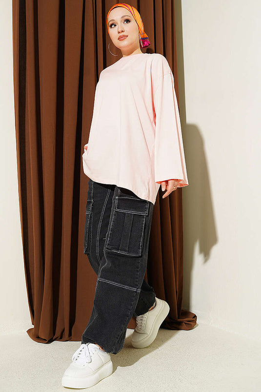 Geniş Kollu Basic Tunik Somon