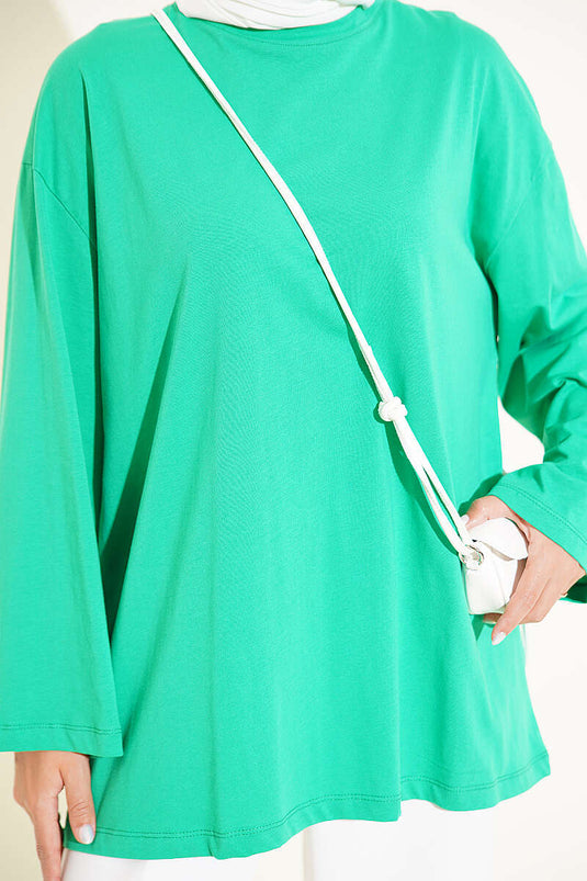 Geniş Kollu Basic Tunik Yeşil