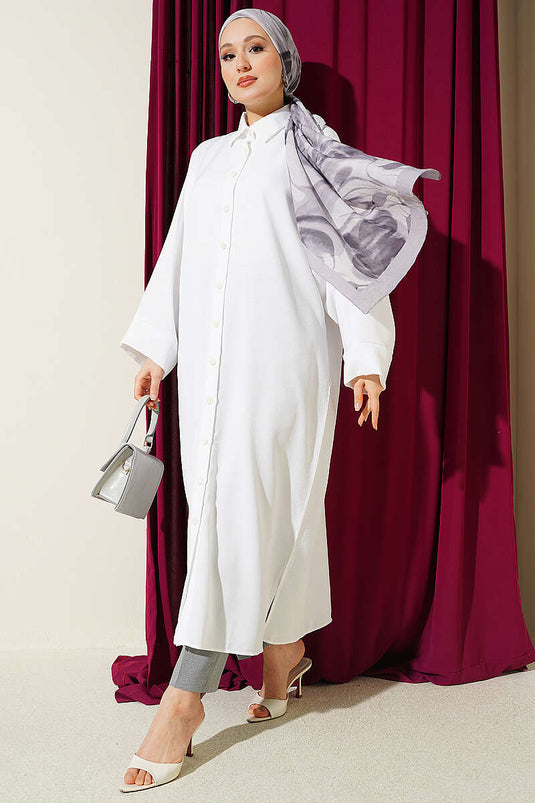 Camicia lunga oversize bianca con maniche larghe