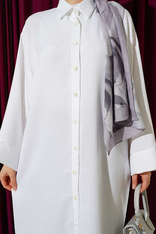 Camicia lunga oversize bianca con maniche larghe