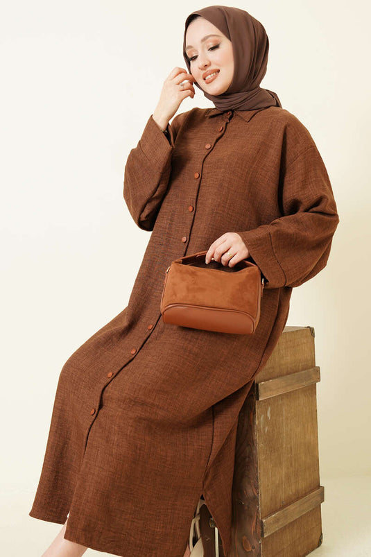 Wide-Sleeved Oversized Long Shirt Coffee