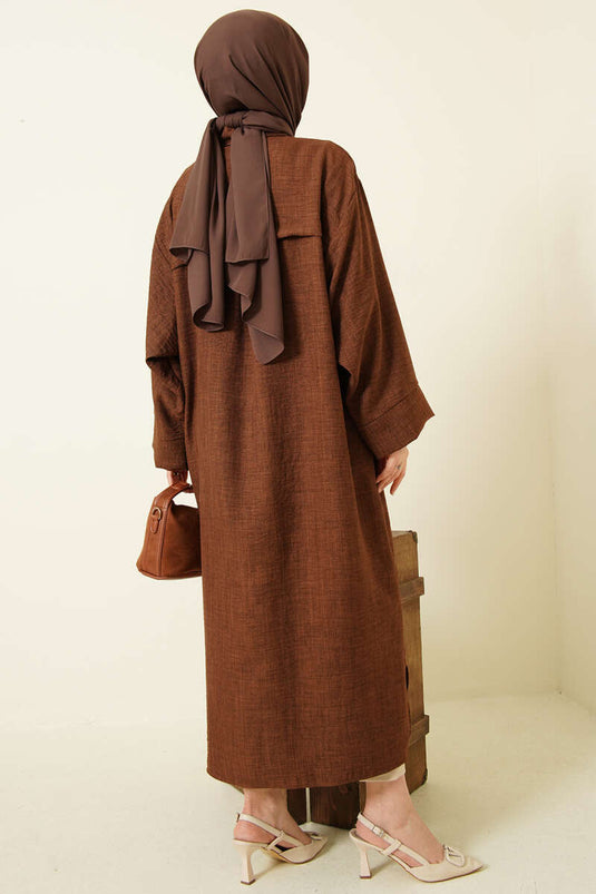 Wide-Sleeved Oversized Long Shirt Coffee