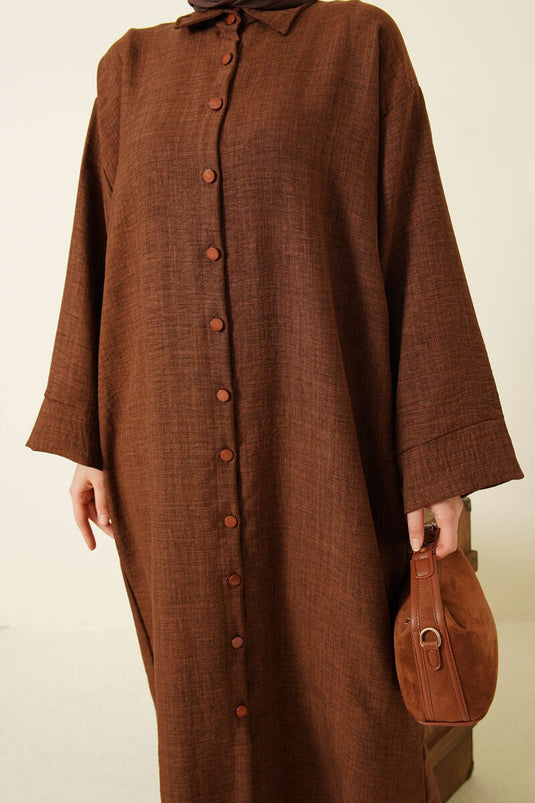 Wide-Sleeved Oversized Long Shirt Coffee