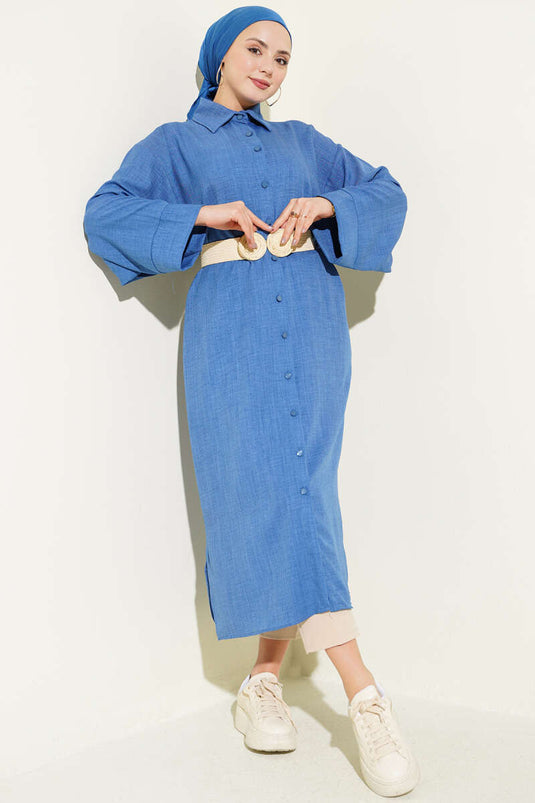 Camicia lunga oversize a maniche larghe blu