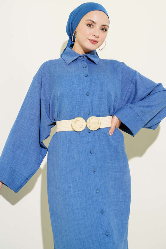 Camicia lunga oversize a maniche larghe blu