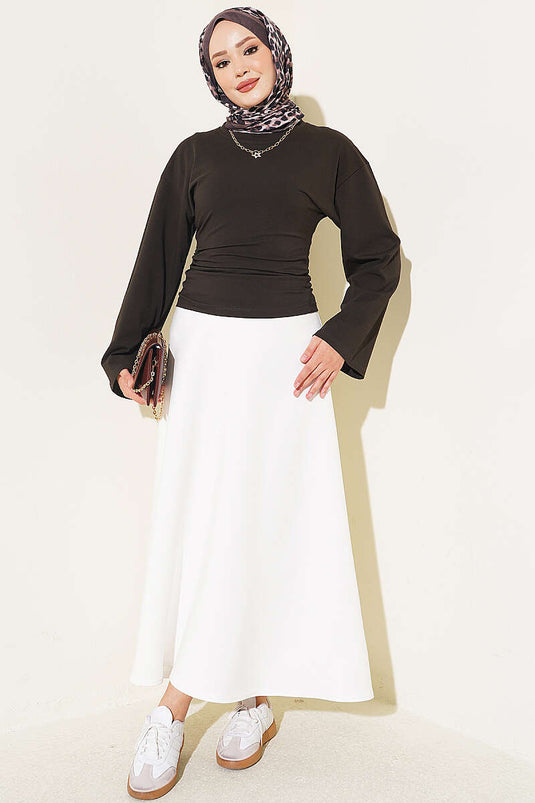 Blusa Con Maniche Ampie E Ruches Laterali In Marrone Caldo