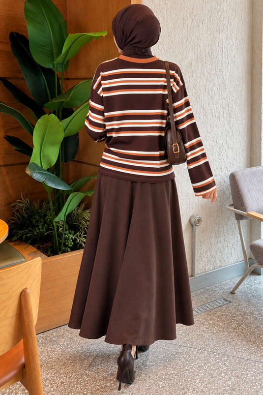 Blouse À Manches Larges Rayures Horizontales En Châtaigne
