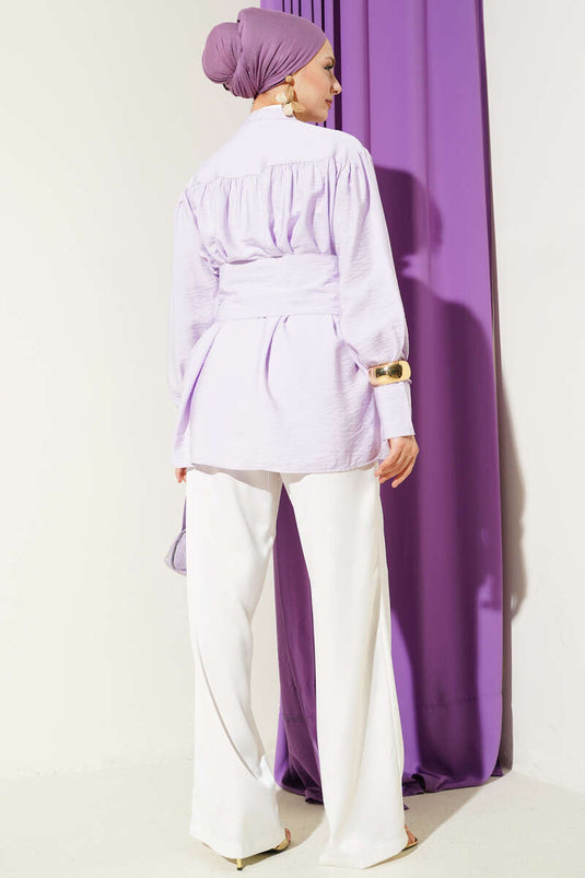 Shirt with Wide Belt and Drawstring Lilac