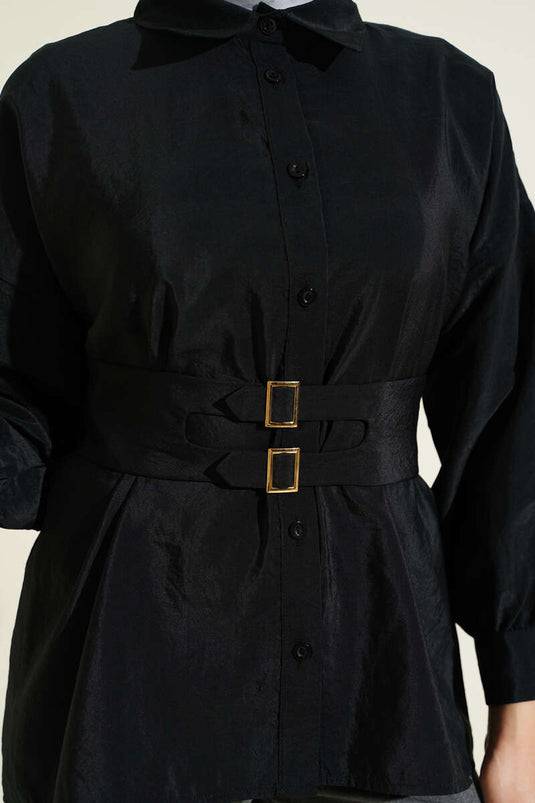 Chemise à ceinture élastique large noire
