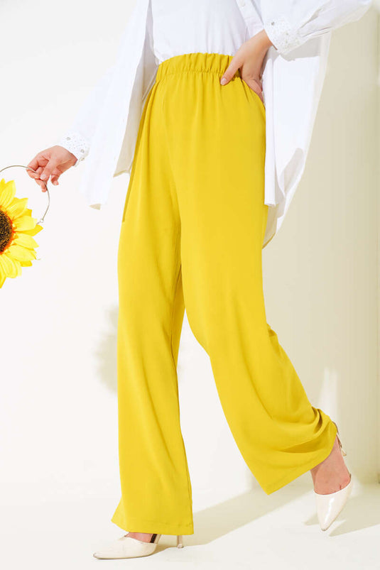 Wide Leg Elastic Waist Pants Mustard
