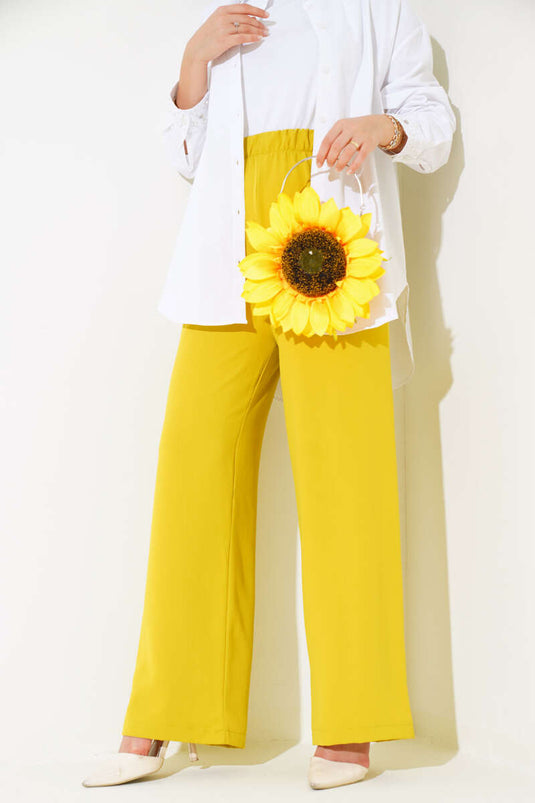 Wide Leg Elastic Waist Pants Mustard