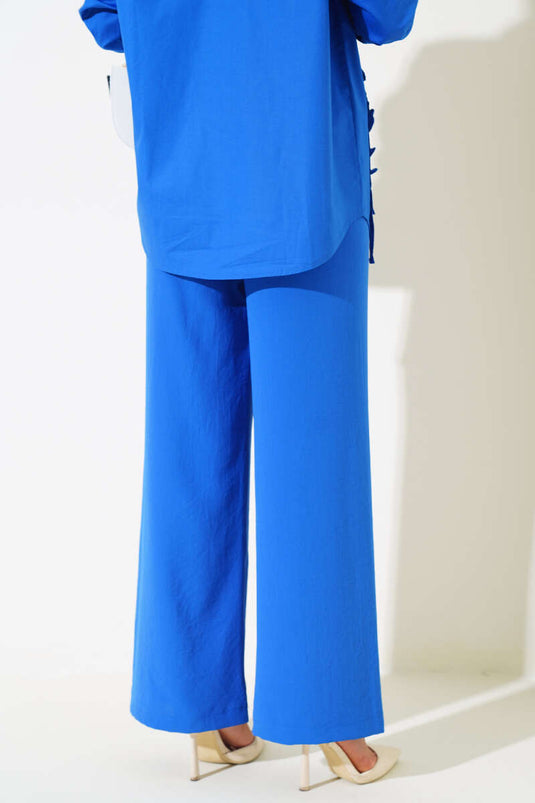 Geniş Paça Beli Lastikli Pantolon Saks