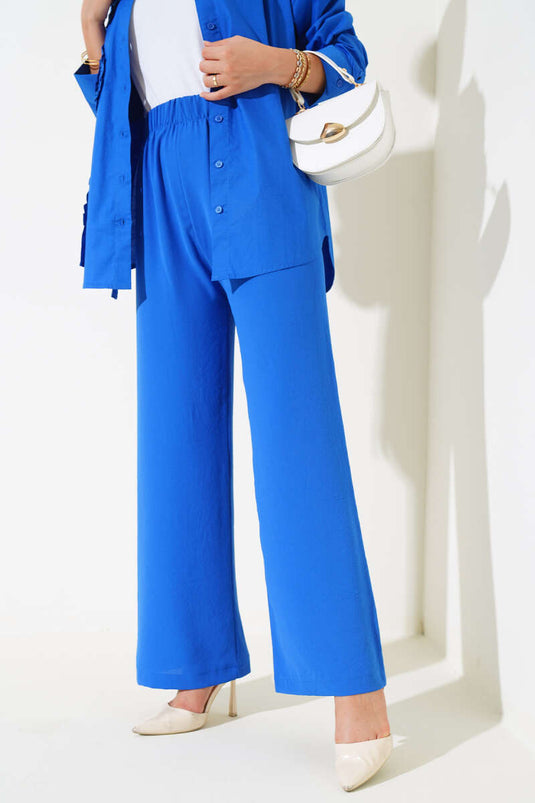 Wide Leg Elastic Waist Pants Royal Blue