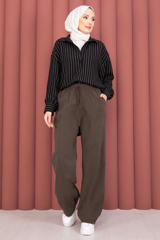 Wide-Leg Pocketed Tencel Pants Brown