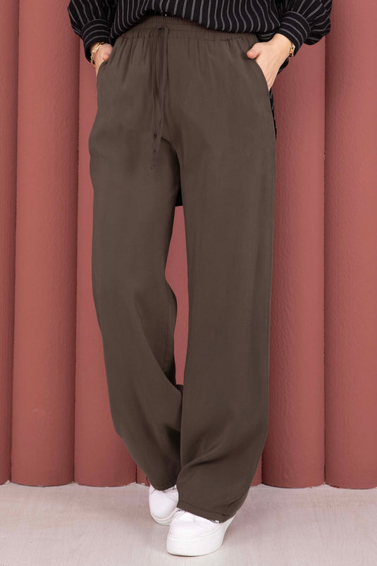 Wide-Leg Pocketed Tencel Pants Brown