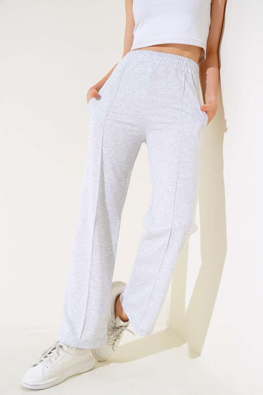 Wide-Leg Slit Trousers Gray
