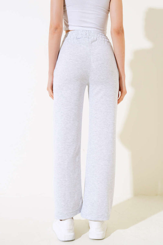 Wide-Leg Slit Trousers Gray
