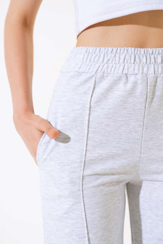 Wide-Leg Slit Trousers Gray