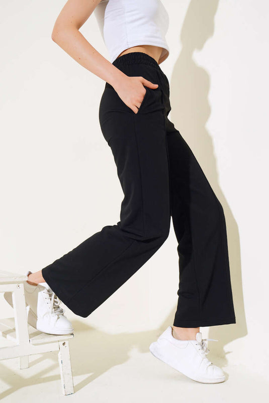 Wide-Leg Slit Pants Black
