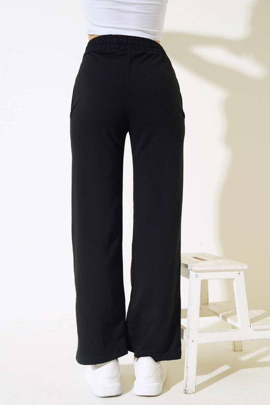 Wide-Leg Slit Pants Black