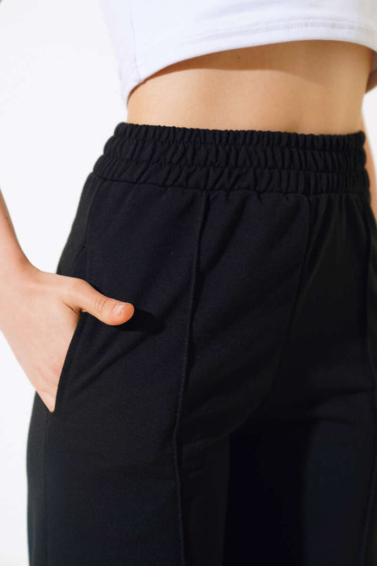 Wide-Leg Slit Pants Black