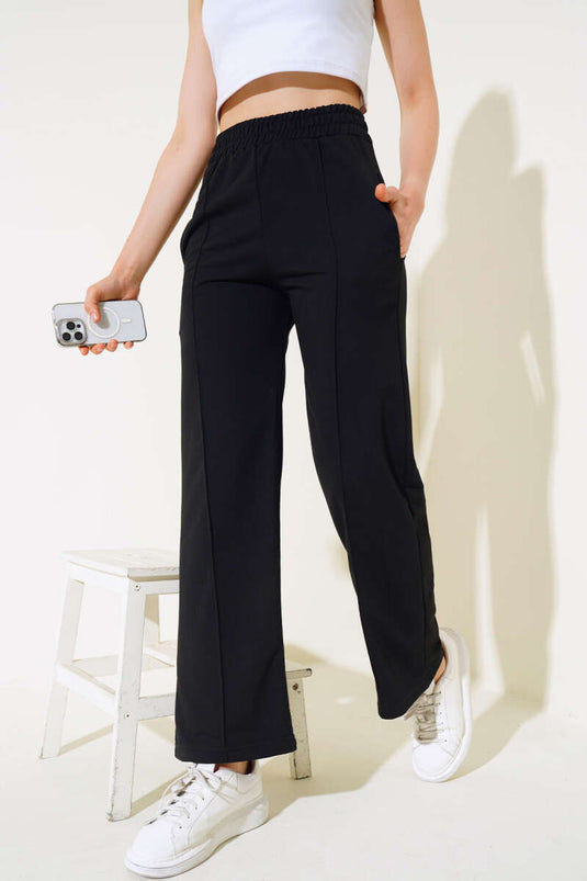 Wide-Leg Slit Pants Black