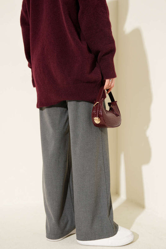 بنطال واسع الساق بأزرار رمادي دخاني