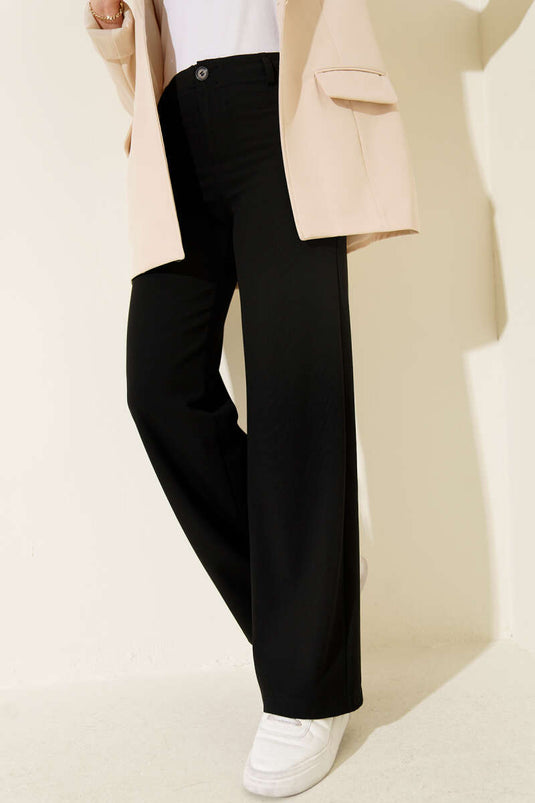 Wide-Leg Buttoned Trousers Black