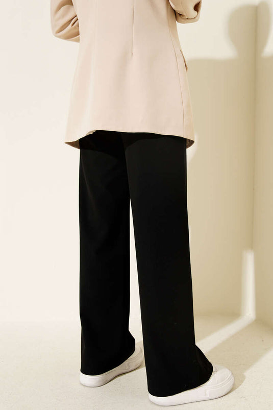 Wide-Leg Buttoned Trousers Black