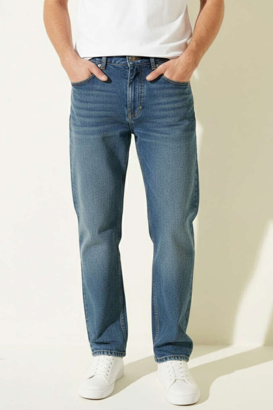 Wijde pijp heren spijkerbroek koffie tint