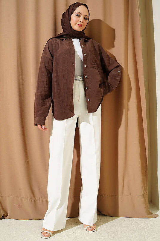 Pantaloni Larghi Con Bottoni E Cintura In Ecru