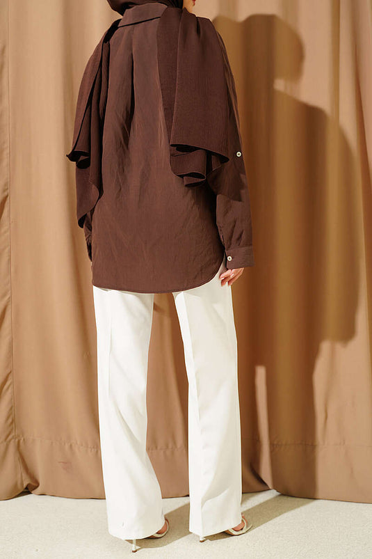 Pantaloni Larghi Con Bottoni E Cintura In Ecru