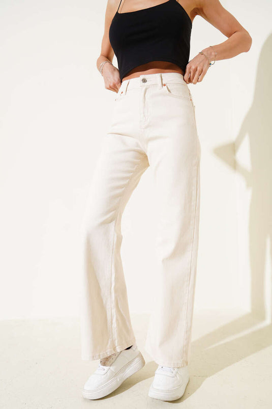 Jean beige à jambes larges