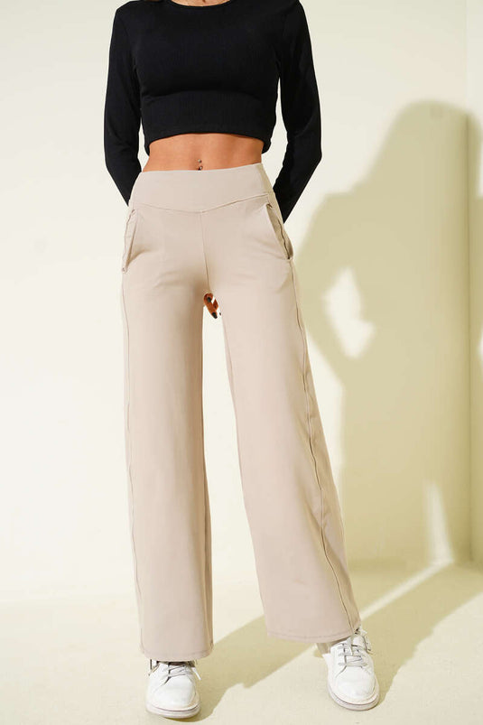 بنطال لويشا واسع الساق بيج