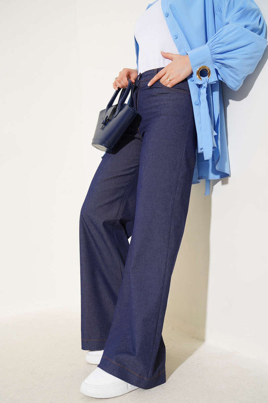 Pantalon large en coton bleu marine