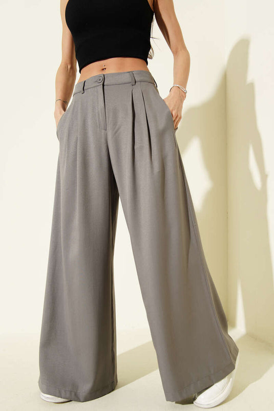 Wide Leg Pleated Loose Trousers Grey