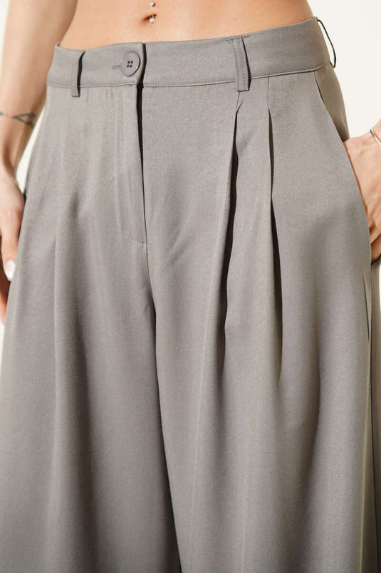 Wide-Leg Pleated Loose Trousers Gray