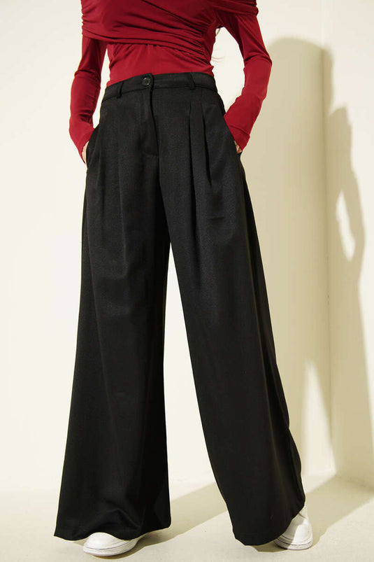 Wide Leg Pleated Loose Pants Black