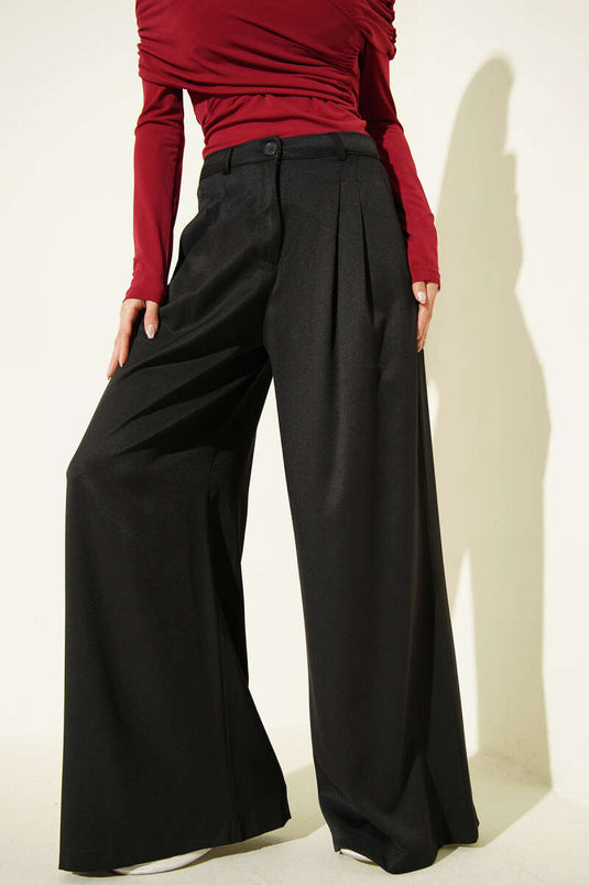 Wide Leg Pleated Loose Pants Black