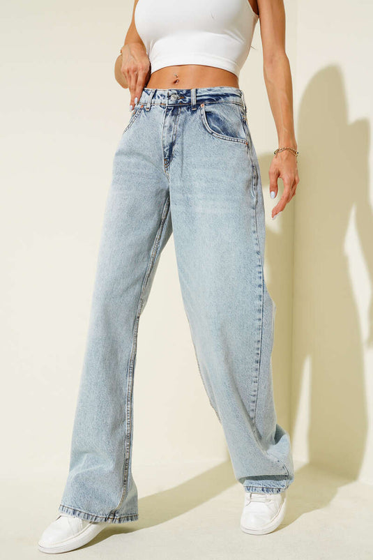 Jean palazzo ample à jambes larges, bleu clair