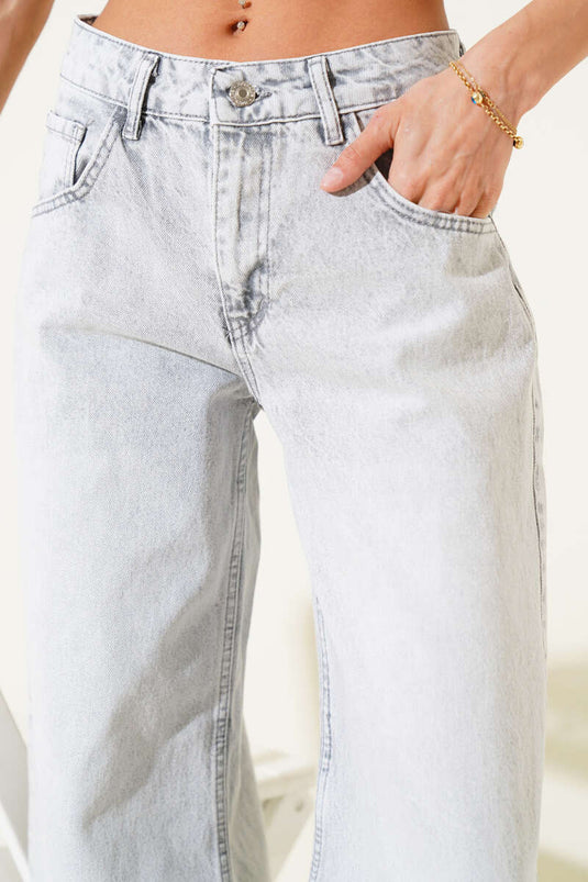 بنطال جينز واسع الساق كاجوال باللون الرمادي