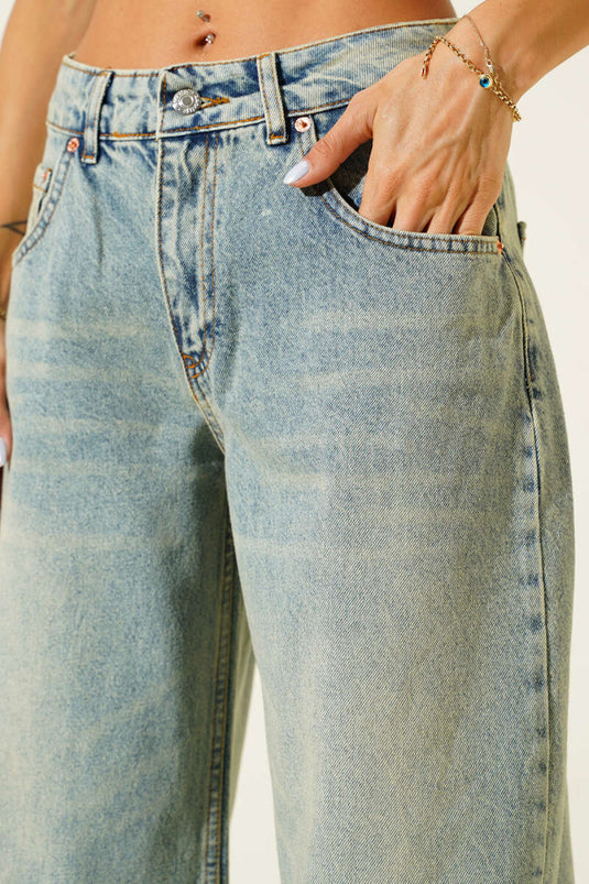 Wide-Leg Loose Palazzo Jeans Green Tint