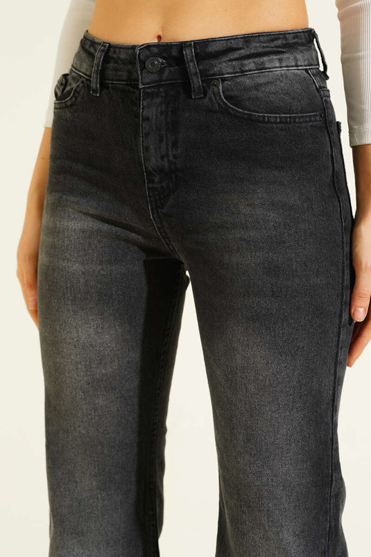 Wide-Leg Worn Denim Trousers Smoke Gray