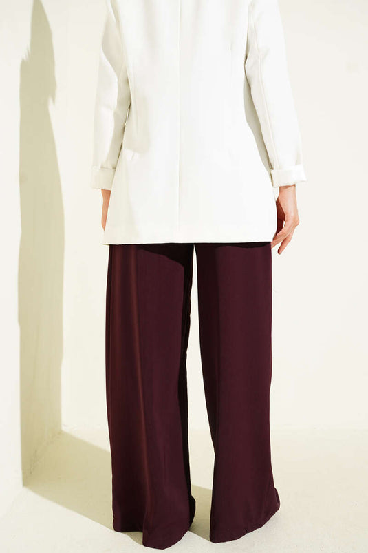 Geniş Paçalı Palazzo Kumaş Pantolon Mürdüm