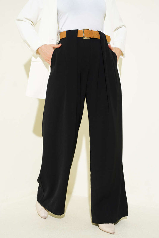 Geniş Paçalı Palazzo Kumaş Pantolon Siyah